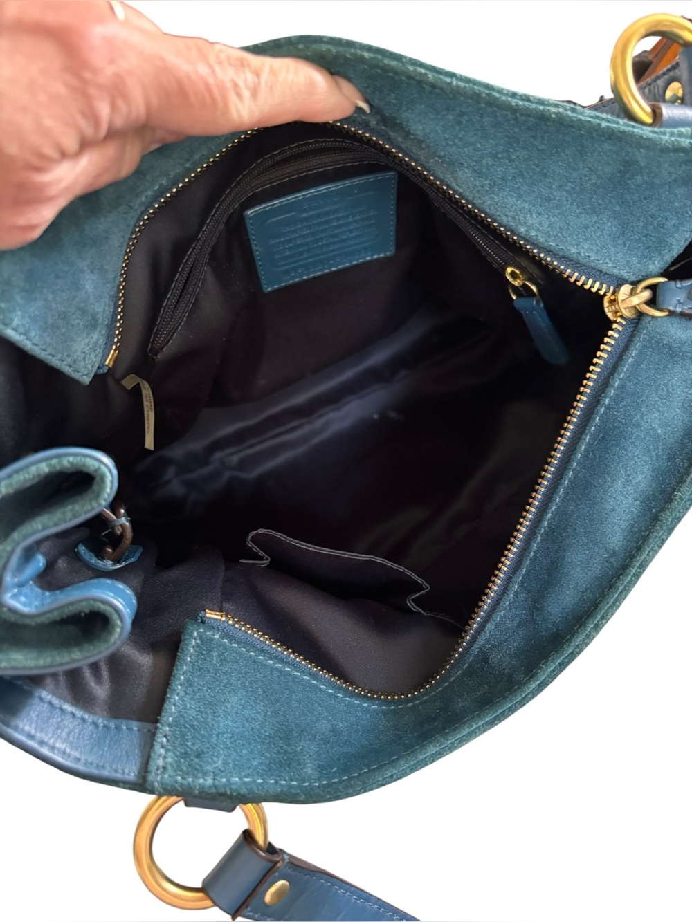 39) Coach Collette Suede Leather Tote Bag in Teal Green - Picture 6 of 7